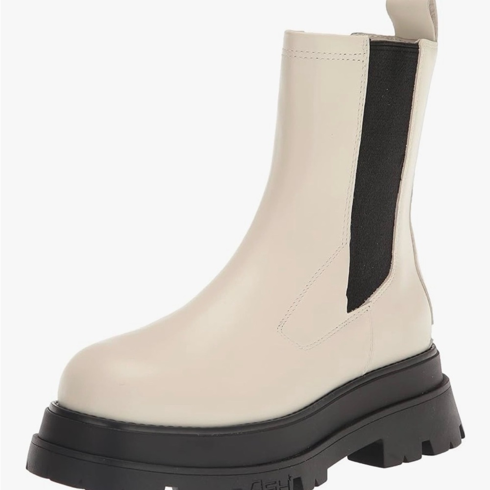 New ASH Elite Tofu Off-White Leather Platform Chelsea Womens Boots - Size 38